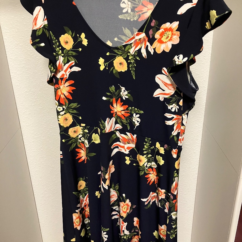 Ann Taylor Dress Size M midi blue and floral dress
